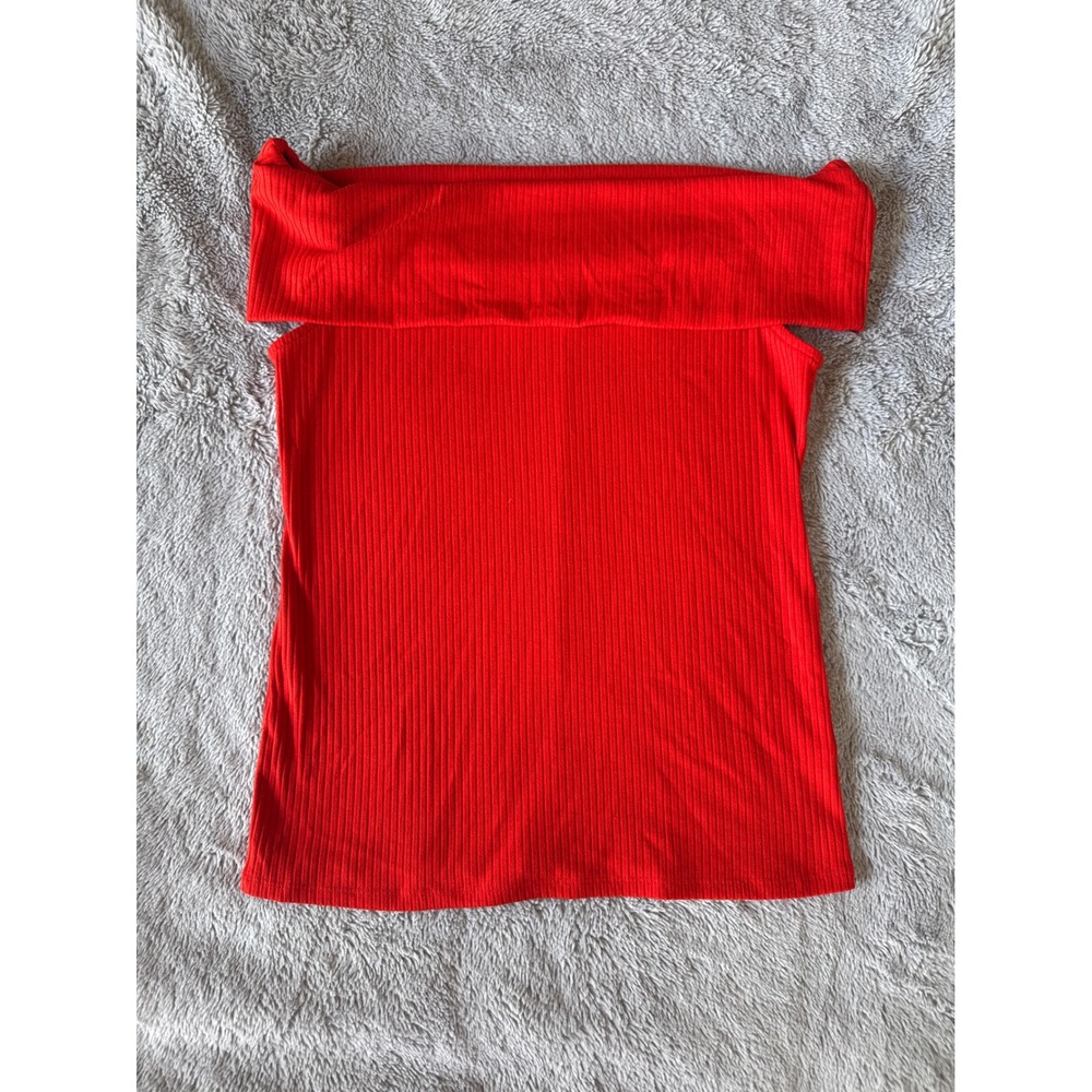 A New Day Red Off The Shoulder Ribbed Knit Top Bardot Short Sleeve Blouse Medium